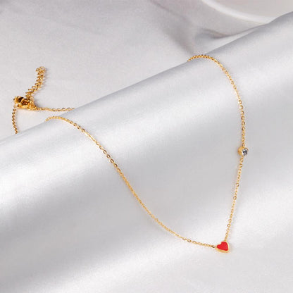 Red Heart Pendant With Crystal Stainless Steel Chain Necklace For Girls Fashion Party Jewellry Accessories 2021 Hot