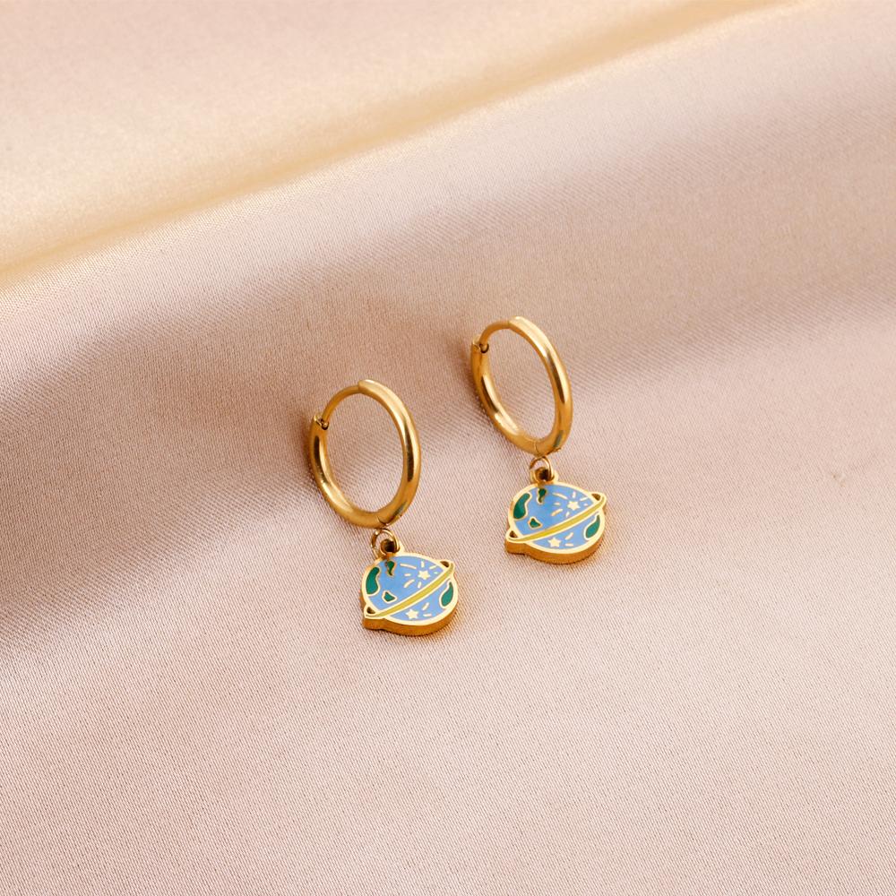Saturn Earrings Brinco Stainless Steel Gold Color Round Earth Star Hoop Earring Fashion Jewelry Bijoux Party