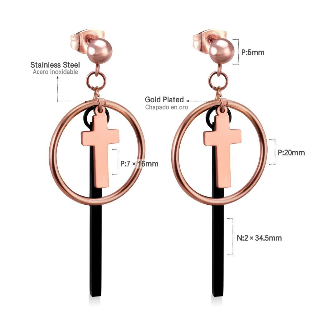 Rose Gold Cross pendientes Drop Dangle Earrings Set For Women Fashion Jewelry Big Round Earings brincos oorbellen