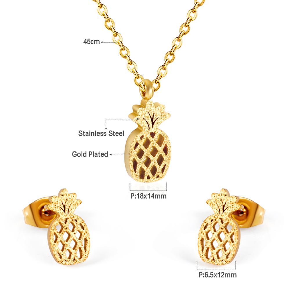 Pineapple Cute Stainless Steel African Jewellery Sets Bridal Dubai Gold Color Wedding Jewelry Sets For Women Girls