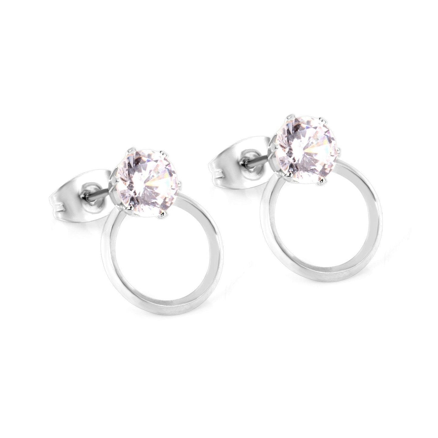 ASON Wedding Jewelry Round Cubic Zirconia Anti-allergy Stud Earring Stainless Steel Round Earrings Female Accessories Party