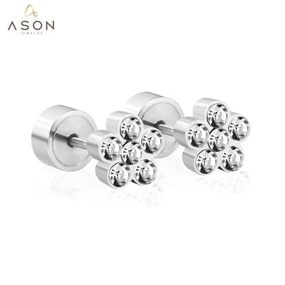 ASON White Crystal Earrings for Women/Kid Stainless Steel Flower Shape Silver Color Earring Fashion Jewelry Daily Wear