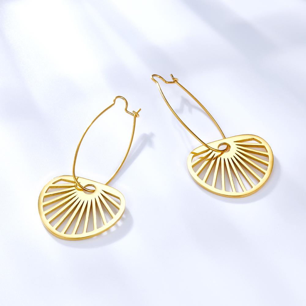 Summer Stainless Steel Geometric Hoop Earrings Minimalist Fan Leaf Shape Unusual Beach Waterproof Jewelry For Women
