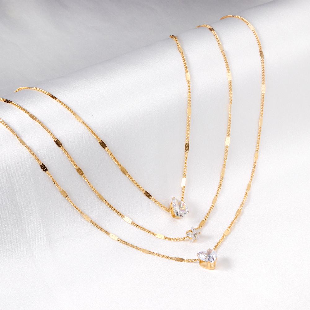 Triple Chains Necklace Heart Shape Pendant Necklace Three Layer Collier For Women Luxury Shiny Rhinestones 2022 New