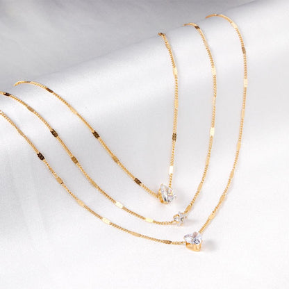 Triple Chains Necklace Heart Shape Pendant Necklace Three Layer Collier For Women Luxury Shiny Rhinestones 2022 New