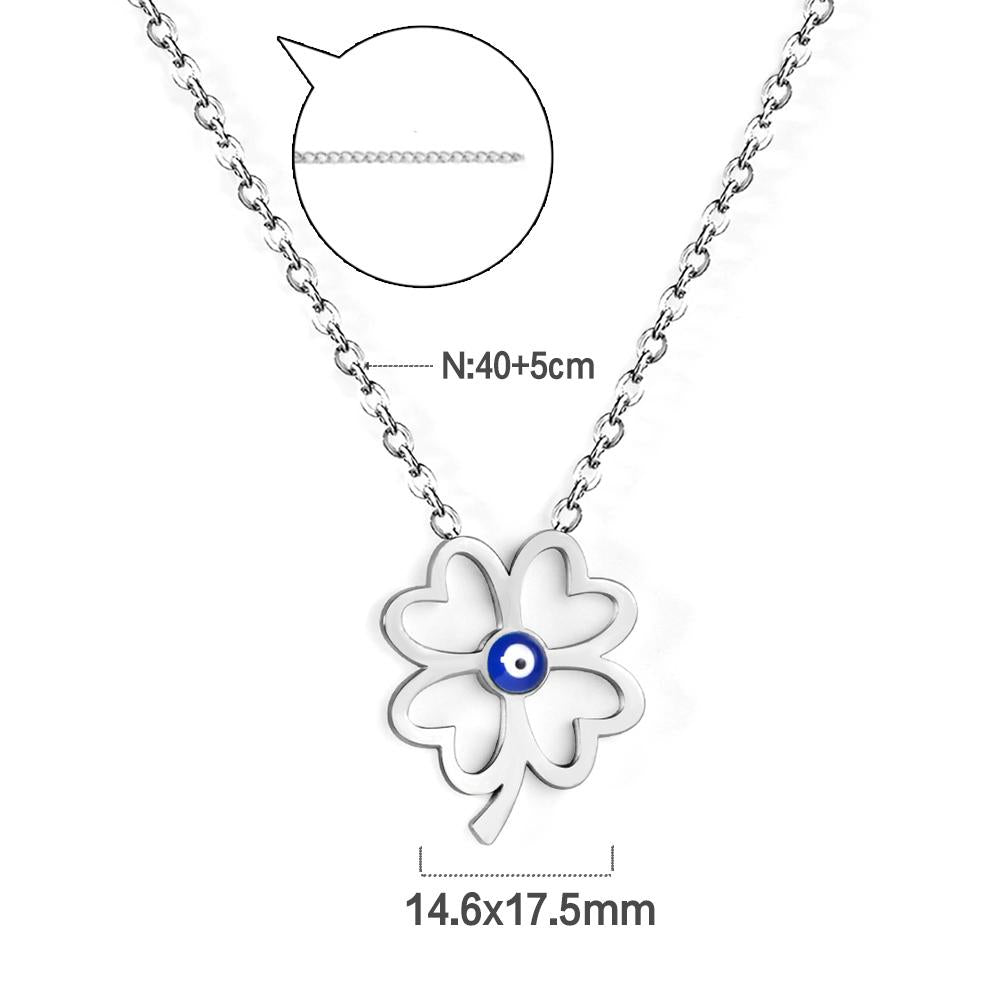 Hollow Out Four Leaf Clover Pendant Necklaces Blue Cat Eyes Stone For Friends Wishes Lucky Christmas Gifts Collier
