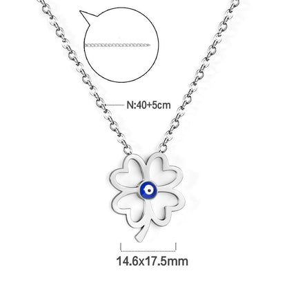 Hollow Out Four Leaf Clover Pendant Necklaces Blue Cat Eyes Stone For Friends Wishes Lucky Christmas Gifts Collier