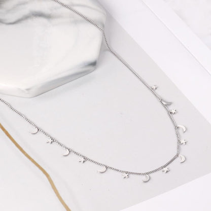 New Arrival Steel Color Moon And Star Pendant Necklace Female Jewelry Chains Necklaces Party Jewlley bijoux femme