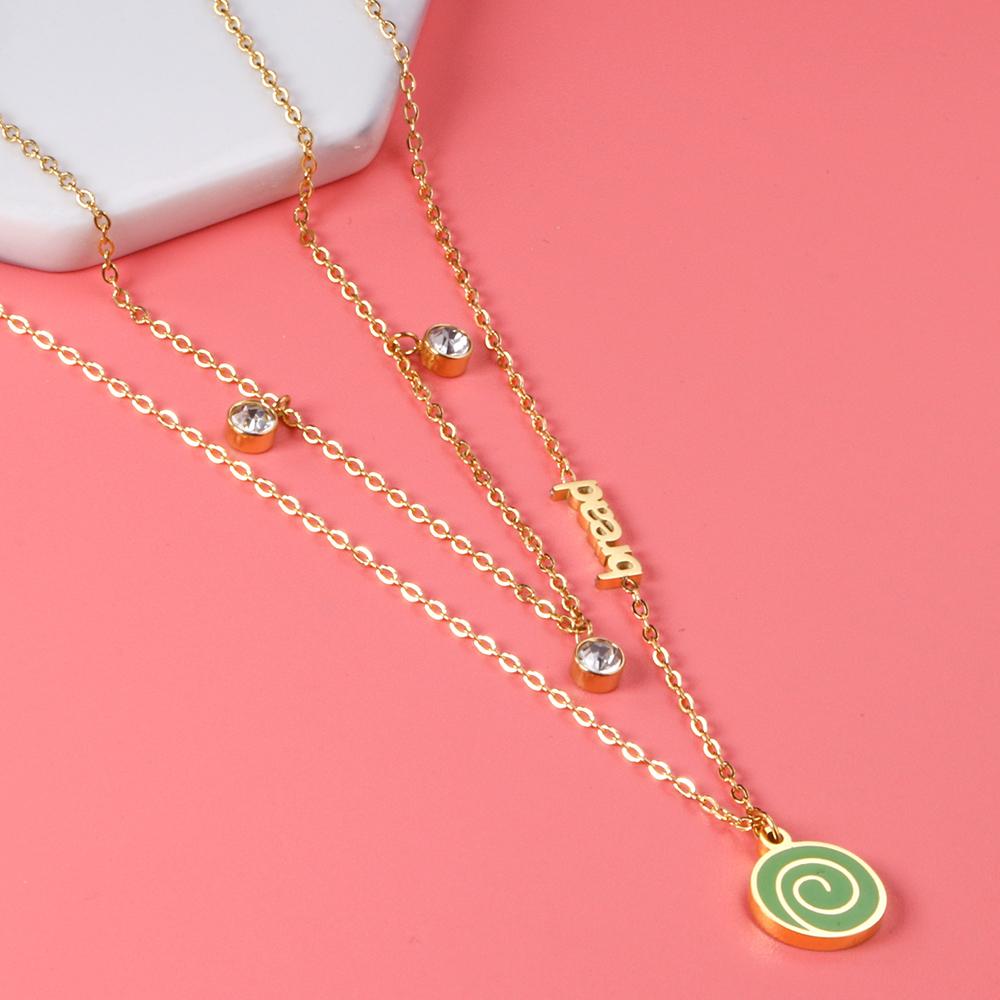 ASON Cute Gold Color Lollipop Pendant Multi-layer Necklace Bread Stainless Steel for Women Fashion Jewelry Accessories