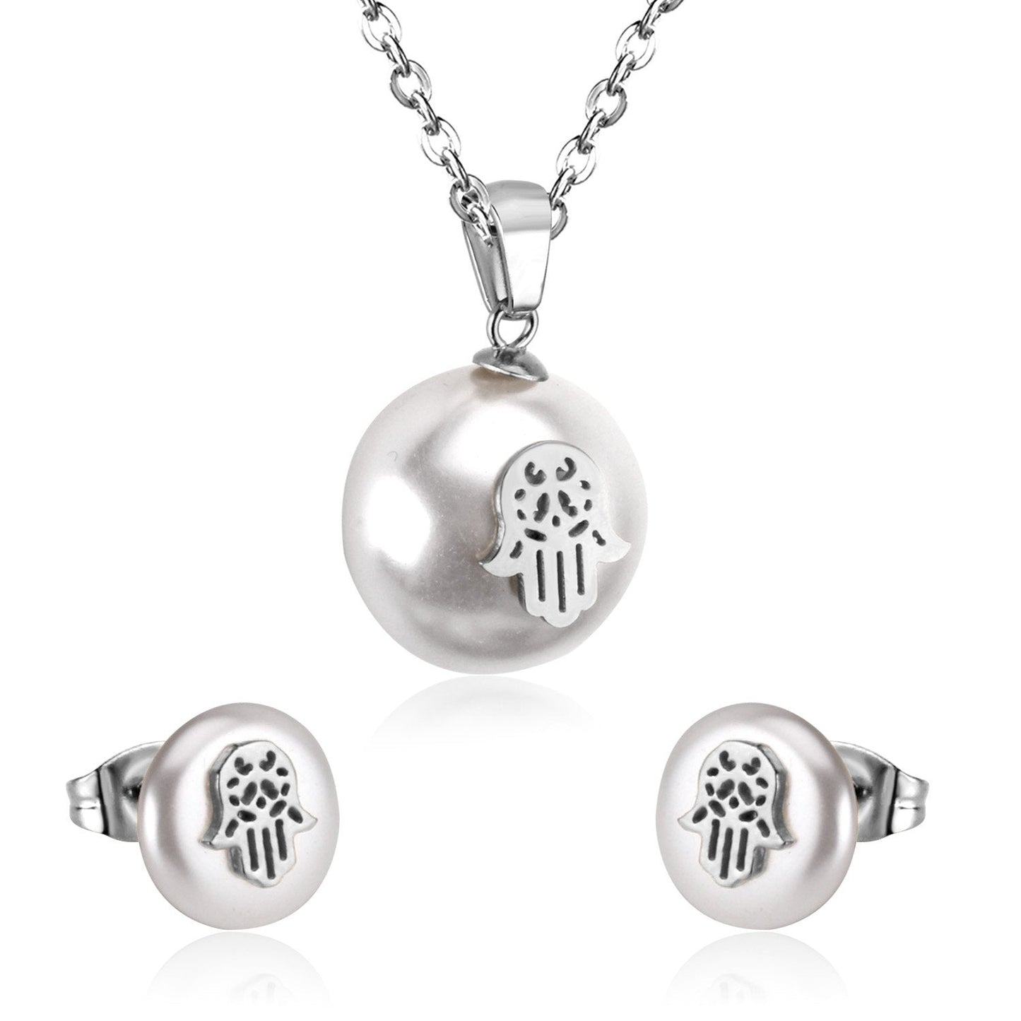 Hand Fake Pearl Wedding Dubai Jewelry sets Stainless Steel Women Small Stud Earring Necklace Jewelry sets