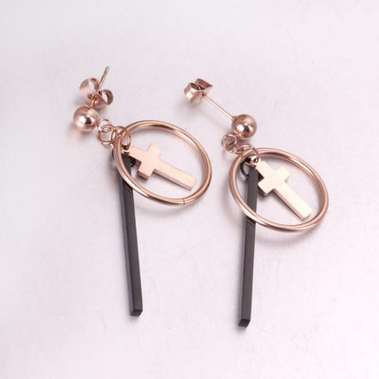 Rose Gold Cross pendientes Drop Dangle Earrings Set For Women Fashion Jewelry Big Round Earings brincos oorbellen