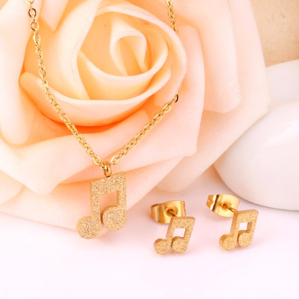 Popular Jewelry Sets Musician Symbol Stainless Steel Gold Dubai Indian Jewelry Sets For Girls Women Jewellery Set