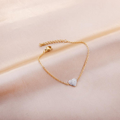 ASON Trendy Cubic Zirconia Heart Shape Chain Bracelets Gold Color Stainless Steel For Women Daily Wear Jewelry Accessory