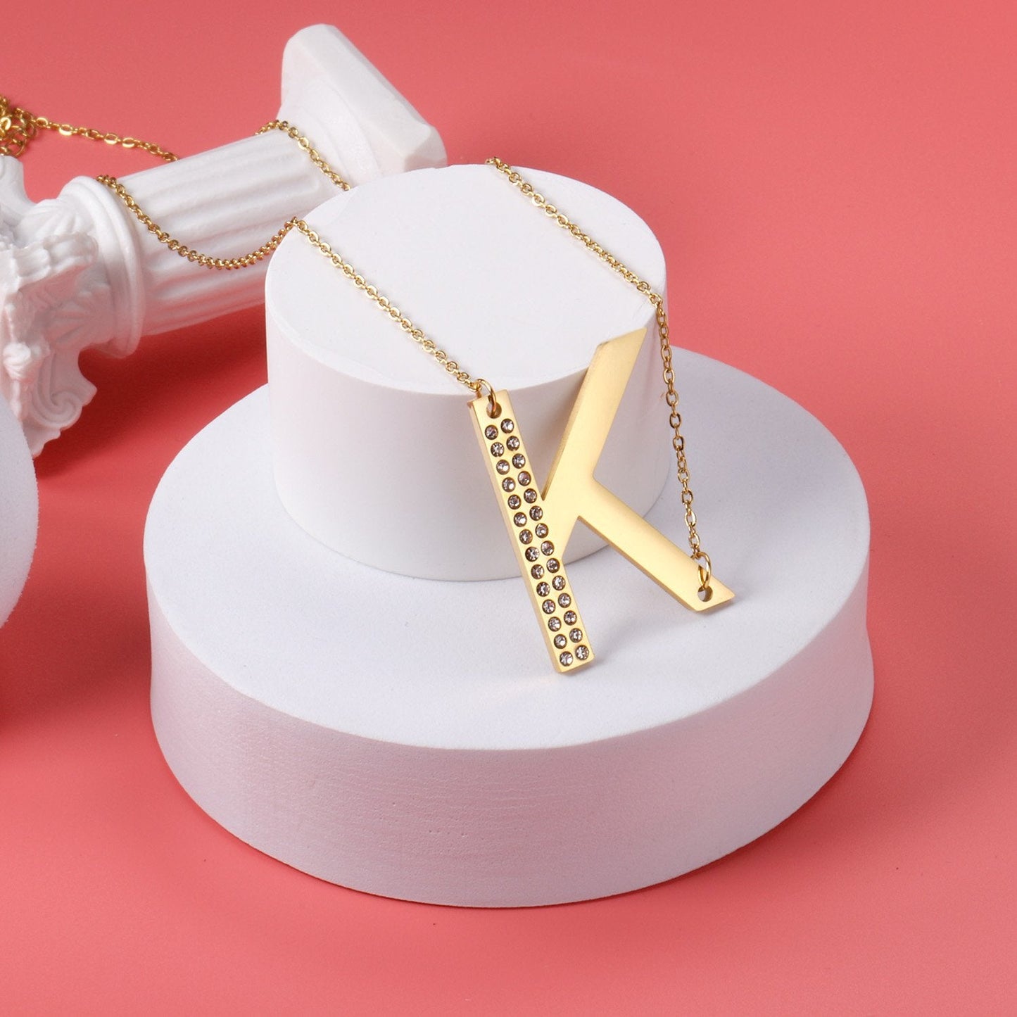 Stainless Steel Zircon Pendants Necklaces Gold Color Letter Necklace Chains Accessories Collars Choker Wholesale