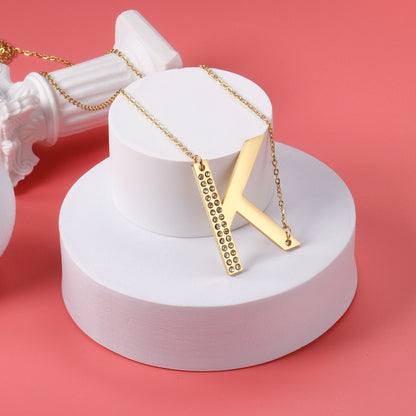 Stainless Steel Zircon Pendants Necklaces Gold Color Letter Necklace Chains Accessories Collars Choker Wholesale