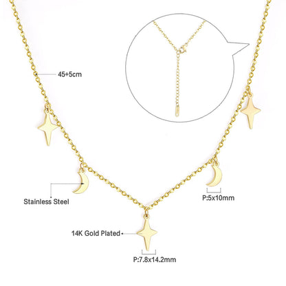 ASON Moon and Star Pendant Necklaces Gold Color Stainless Steel Chain for Women Girls Fashion Jewelry Accessories Gift