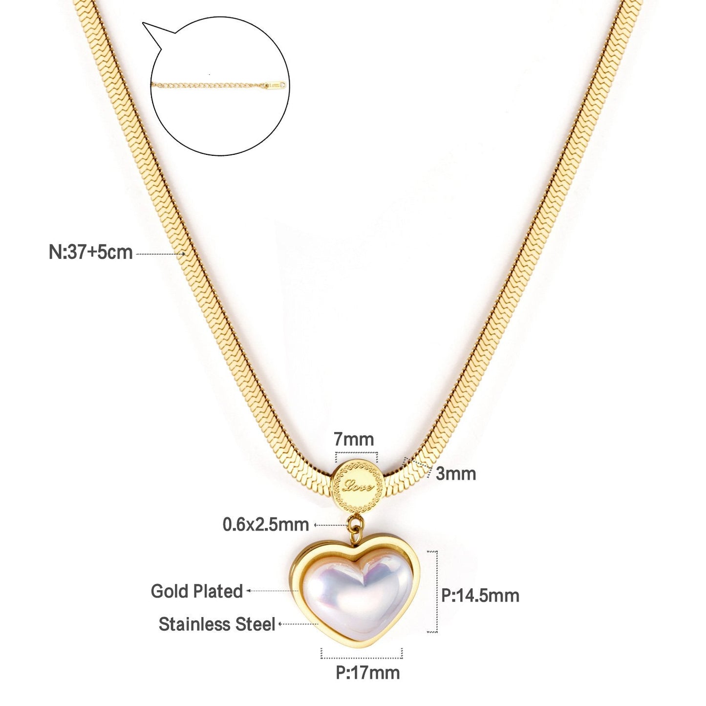 ASON Fashion Imitation Heart Shape Pearl Pendant Necklace Stainless Steel Choker for Women Wedding Jewelry Gift