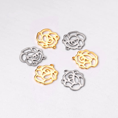 ASON100 Pcs/Lot Rose Pendant 316L Stainless Steel Flowers Charm Wholesale Gold Silver Color For Necklace Bracelet Jewelry Making