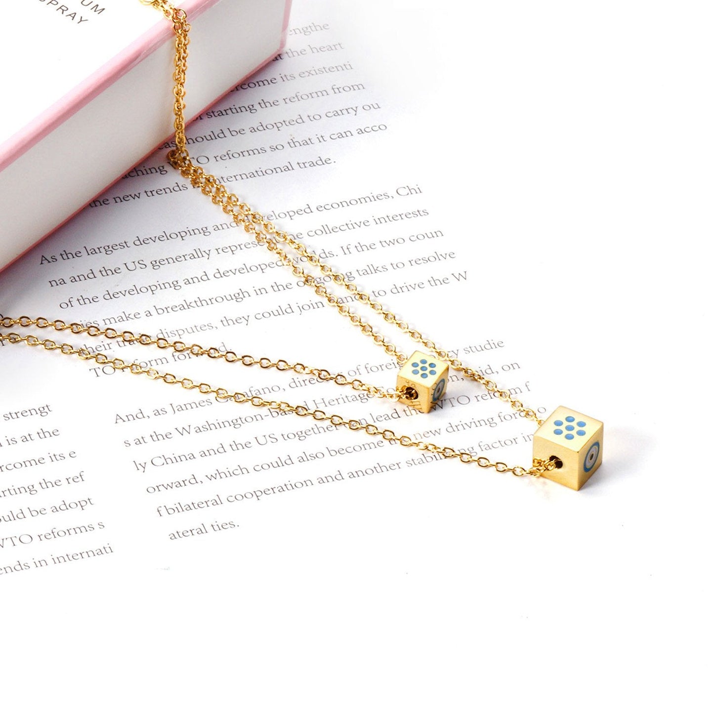 Men And Women Double Chain Necklace Stainless Steel Gold Silver Color Fashion Block Pendant Necklace Accessories