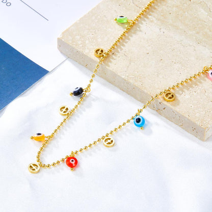 Bohemian Summer Colorful Evil Eyes Beads Necklace For Women Girls Stainless Steel Cross Charm Thin Choker Boho Jewelry