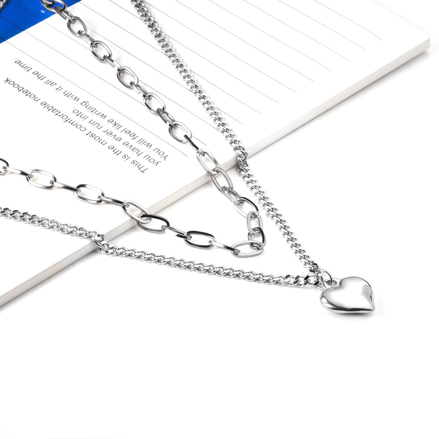 ASON Trendy Multi Layer Heart Pendant Stainless Steel Gold Color Chain Choker for Women Girl Fashion Jewelry Party Gift