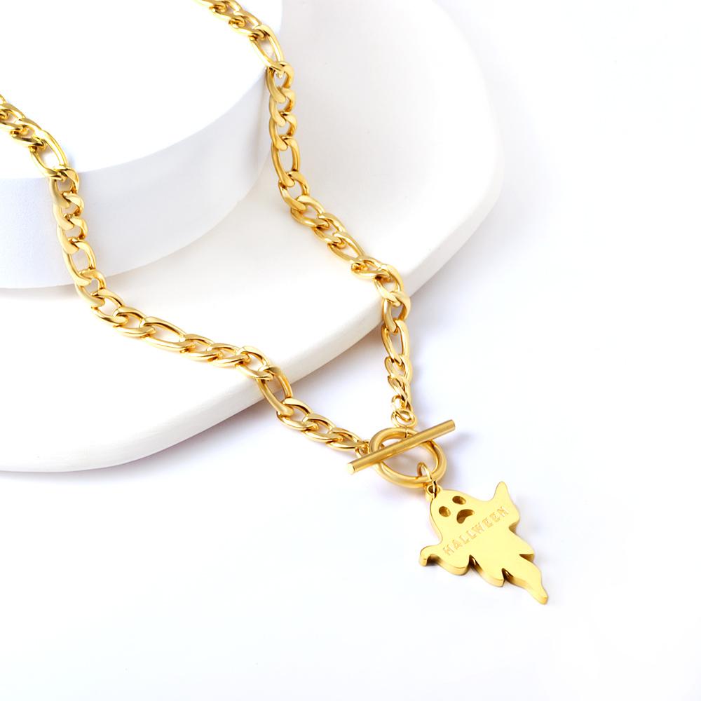 Stainless Steel Necklaces Couple Ghost Pendant Figaro Chain Halloween Punk Jewelry Gifts for Women Men 2022 New