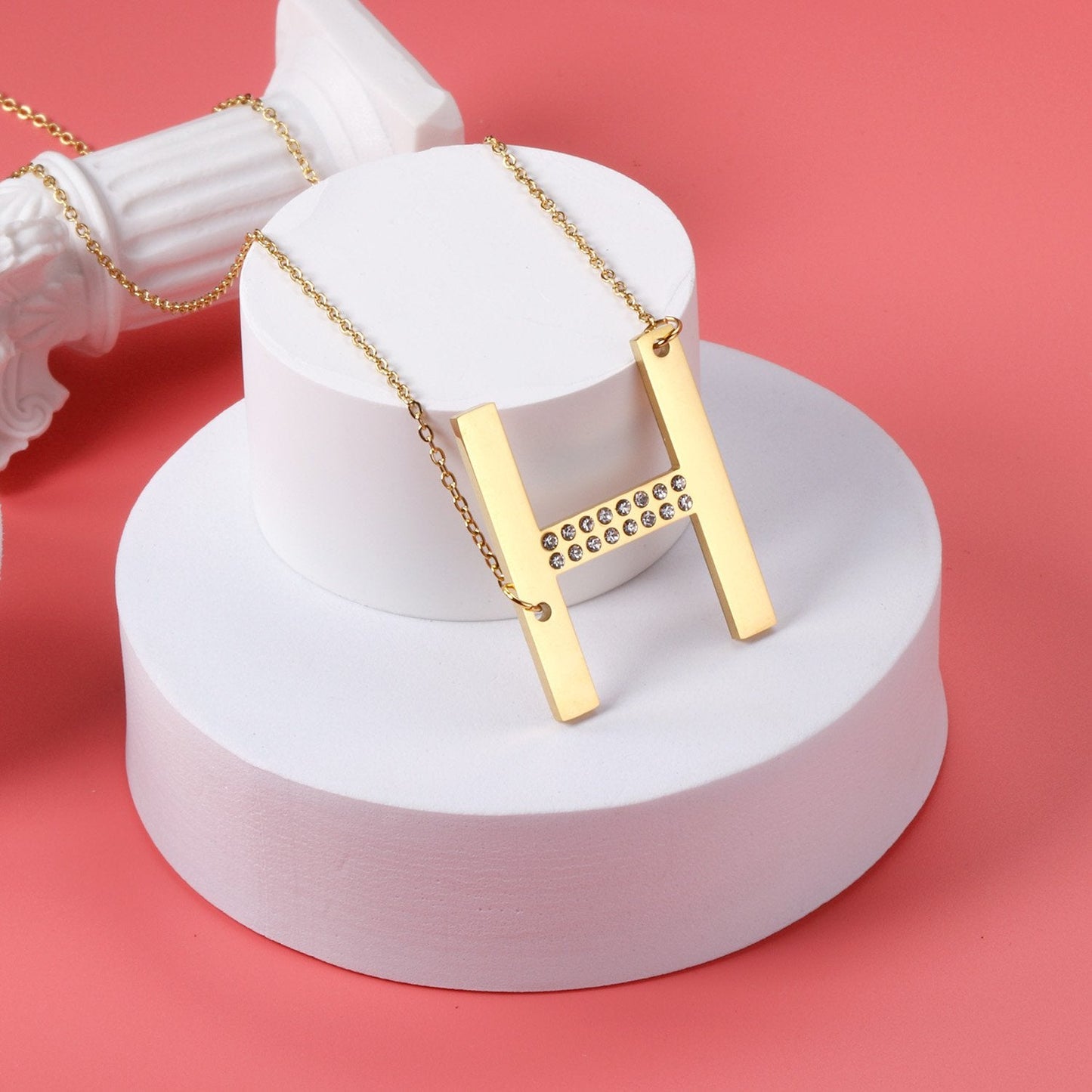 Stainless Steel Zircon Pendants Necklaces Gold Color Letter Necklace Chains Accessories Collars Choker Wholesale