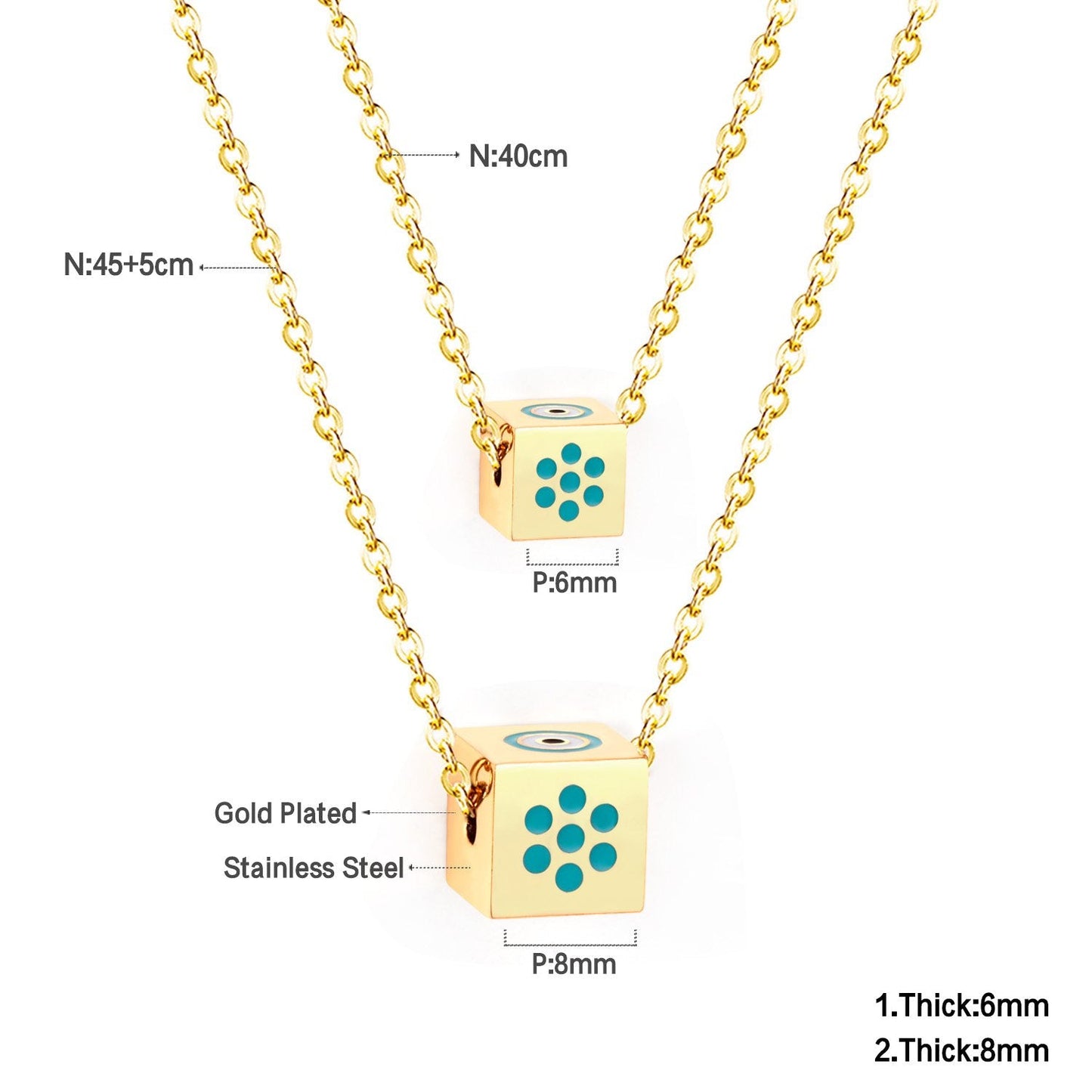 Men And Women Double Chain Necklace Stainless Steel Gold Silver Color Fashion Block Pendant Necklace Accessories
