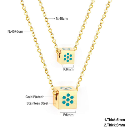 Men And Women Double Chain Necklace Stainless Steel Gold Silver Color Fashion Block Pendant Necklace Accessories