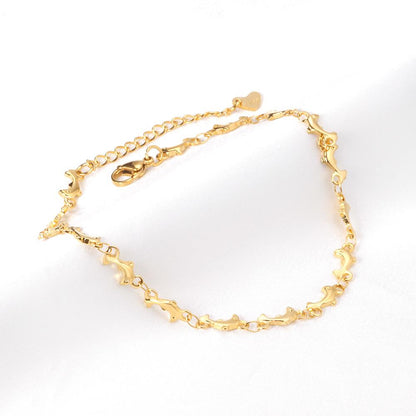ASON Stainless Steel Dolphin Charm Anklet Gold Color Beach Jewelry for Women 22+5cm Foot Chain Jewelry Accessories