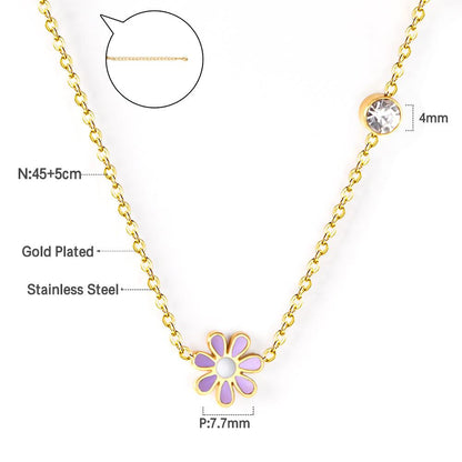 Korean Fashion Romantic Colorful Flower Pendant Stainless Steel Chain Necklace For Women Jewelry Parts bijoux femme