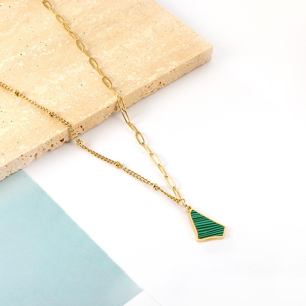 ASON Trendy Irregular Triangle Green Shell Accessory Charm Pendant Necklace Gold Color Stainless Steel For Women Chokers