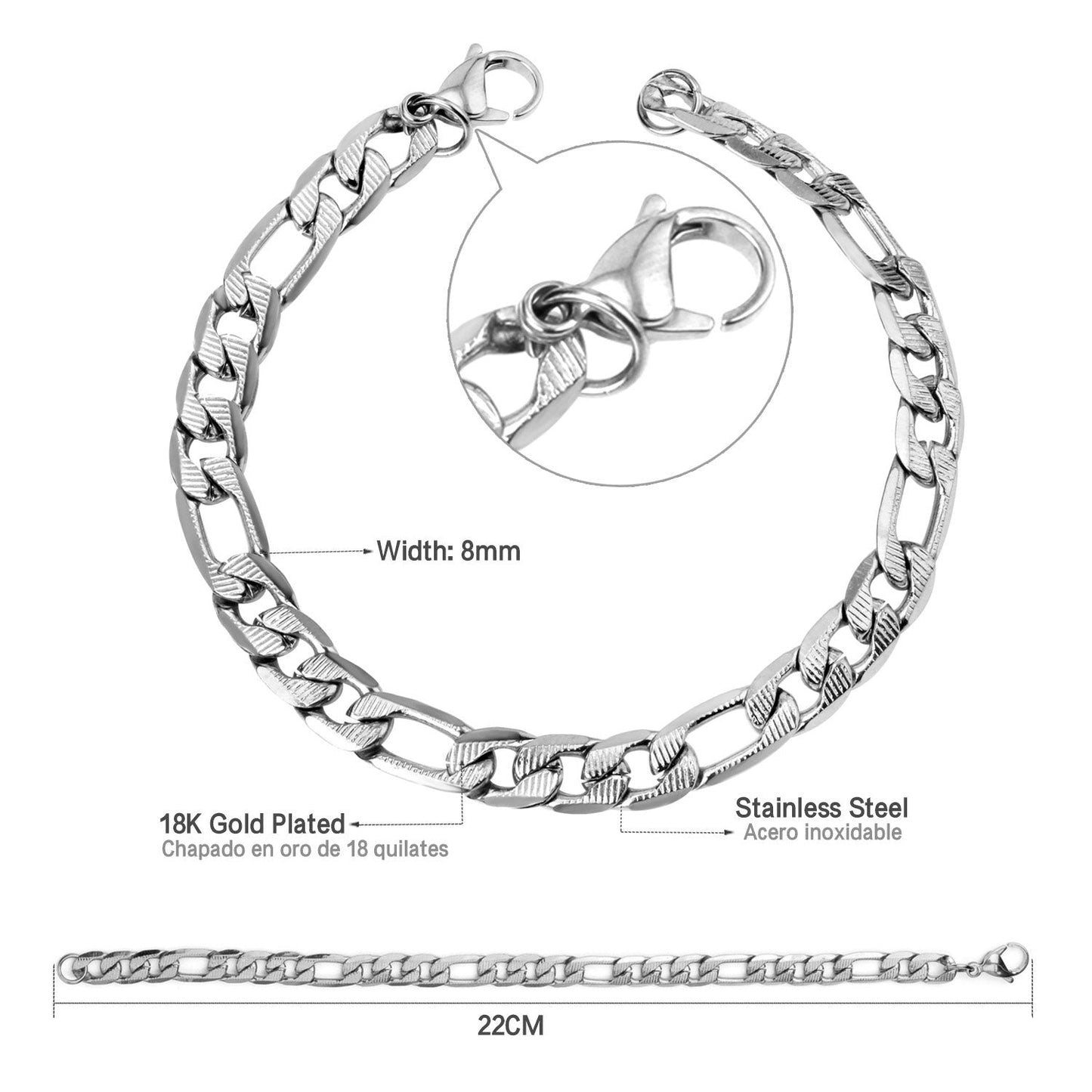 ASON 8mm Stainless Steel Chain Gold Color Cuban Link Bracelet Bangle for Men Women Party Gift Wholesale Fashion Jewelry