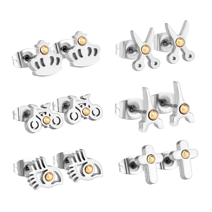 ASON 6pairs/Box Cute Stud Earring Sets Silver Color White Bead Mixed Shape Stainless Steel Piercing Earring Christmas Women