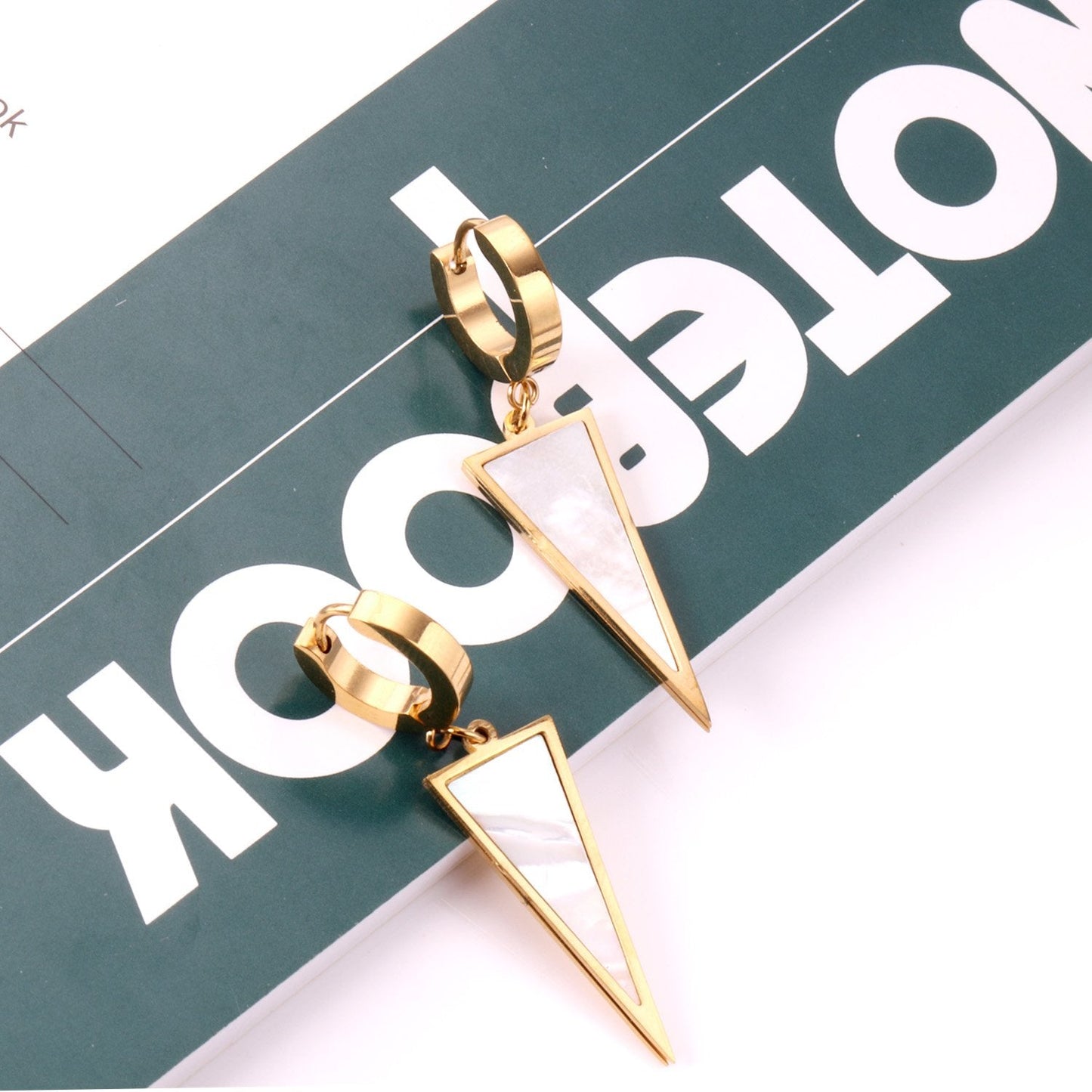 ASON Trendy Style Triangle Shell Drop Earrings for Women Stainless Steel Gold Color Hoop Jewelry Party Daily Wear Piercing