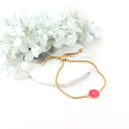 ASON 28 cm Pink Round Shape Accessory BraceletsTrendy Gold Color Stainless Steel For Women Daily Wear Jewelry Adjustable