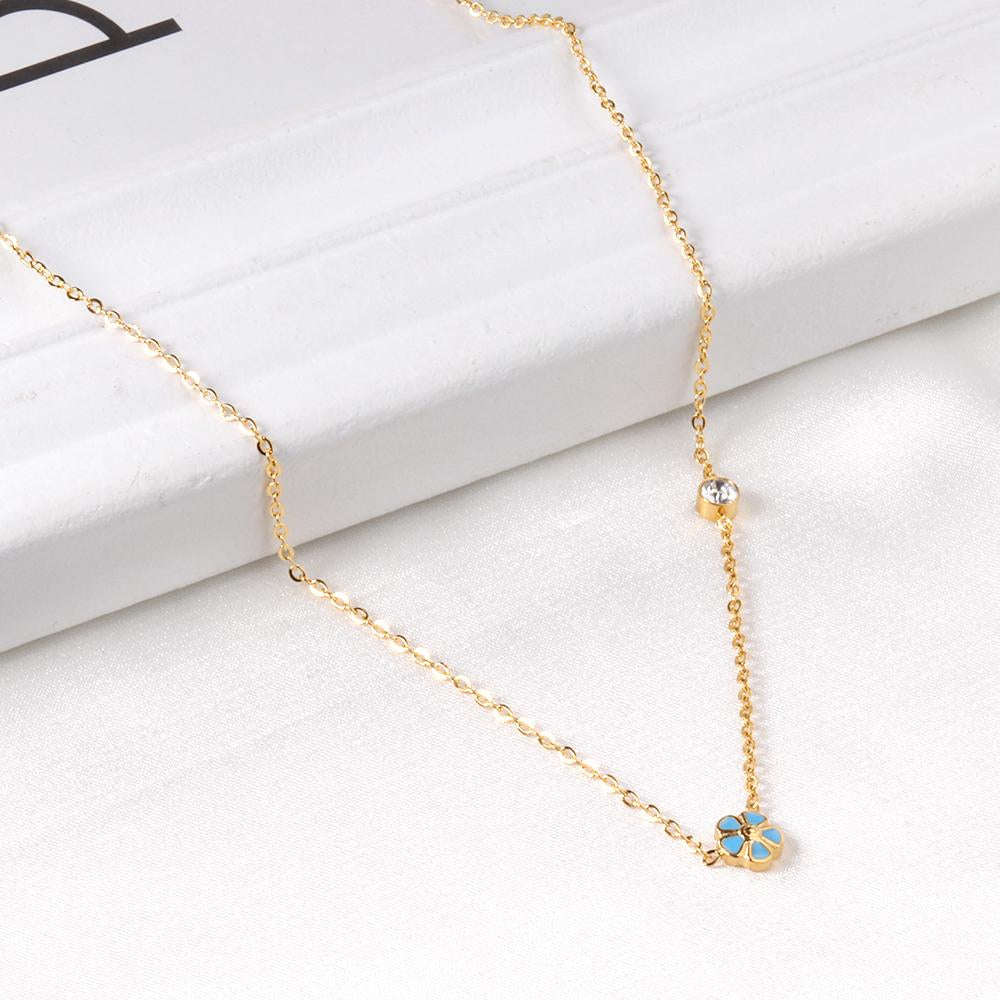 Korean Fashion Peach Blossom Stainless Steel Pendant Necklace For Women Office Chain Necklace Jewelry bijoux femme