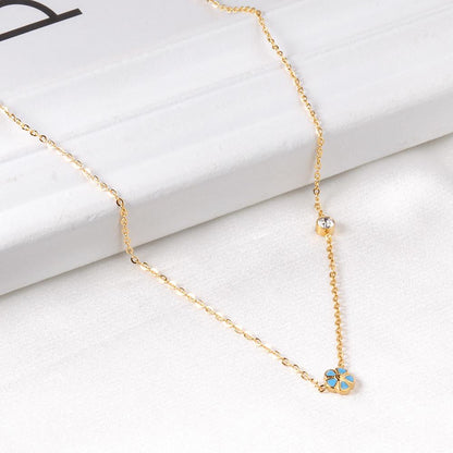 Korean Fashion Peach Blossom Stainless Steel Pendant Necklace For Women Office Chain Necklace Jewelry bijoux femme