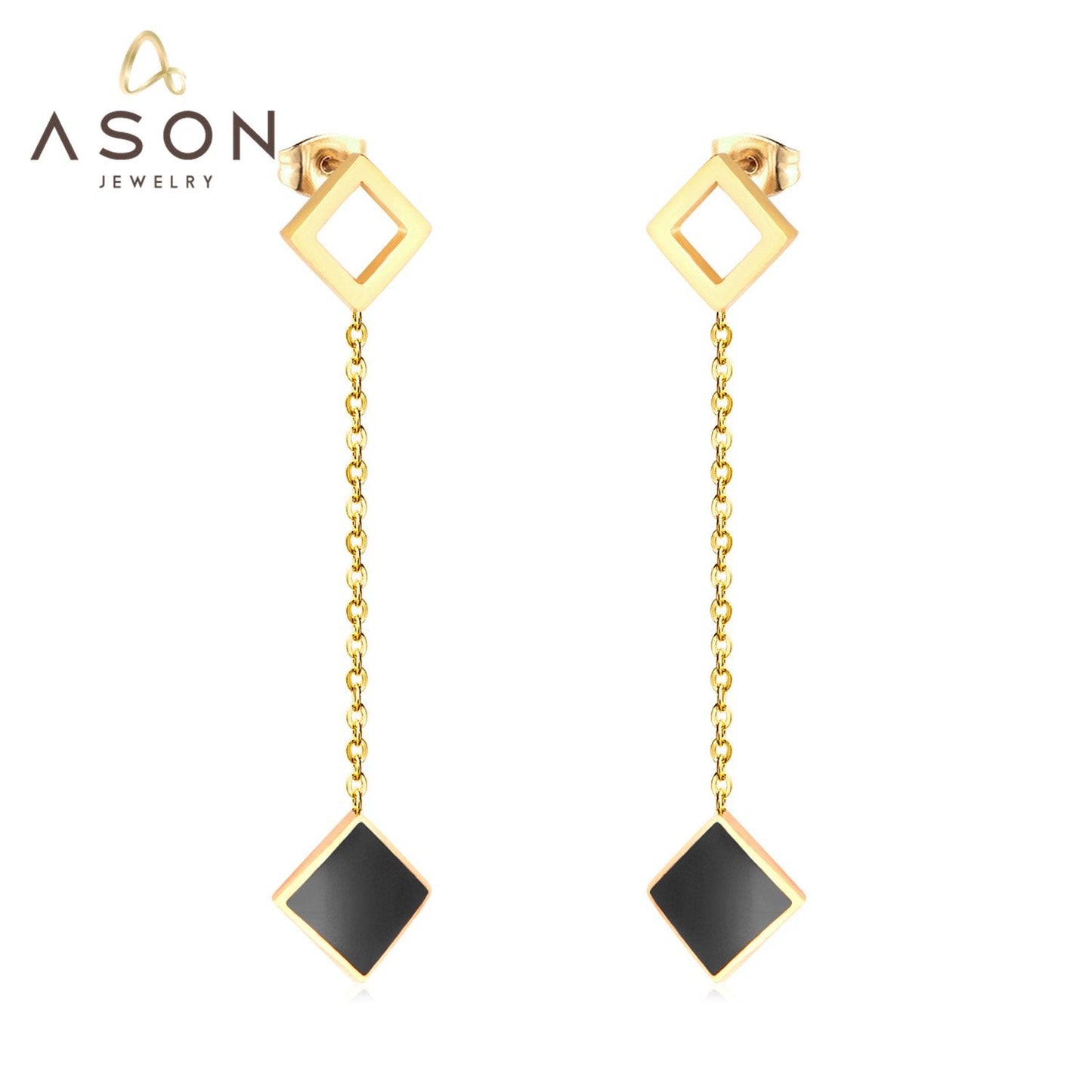 ASON Korean Style Statement Drop Earrings Square Shell Dangle Earring Stainless Steel Jewelry for Femme Party Gift