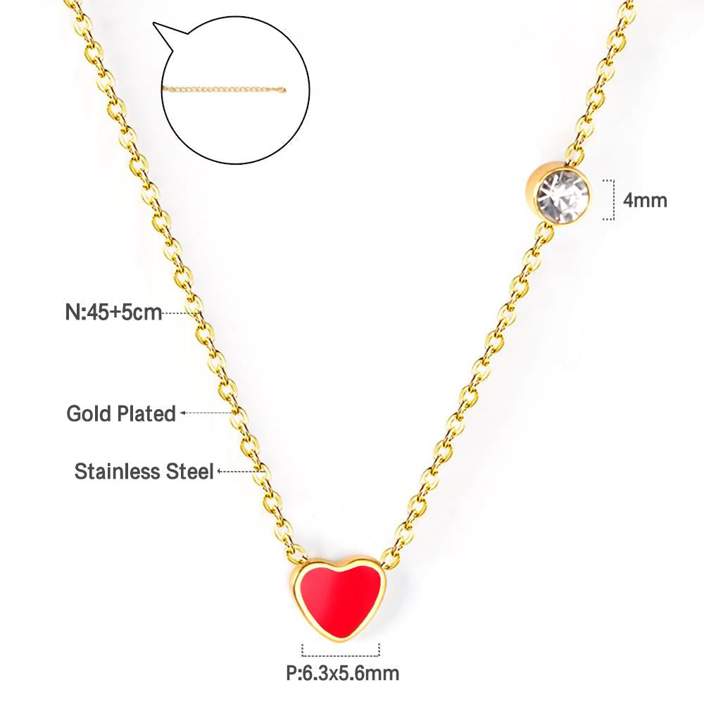 Red Heart Pendant With Crystal Stainless Steel Chain Necklace For Girls Fashion Party Jewellry Accessories 2021 Hot