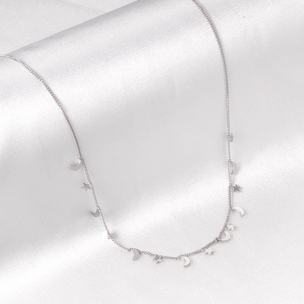 New Arrival Steel Color Moon And Star Pendant Necklace Female Jewelry Chains Necklaces Party Jewlley bijoux femme