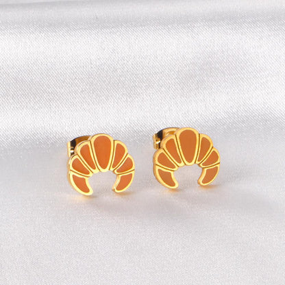ASON Gold Color Croissant Shape Stud Earring Stainless Steel Lovely Cartoon Earrings for Women Fashion Jewelry Accessories
