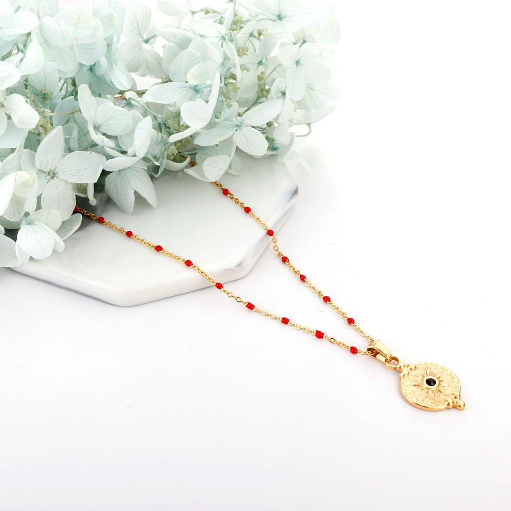Red Beads Chain Bohemia Collier For Goth Choker For Woman Vintage Pendant Necklace Female Stainless Steel Jewelry