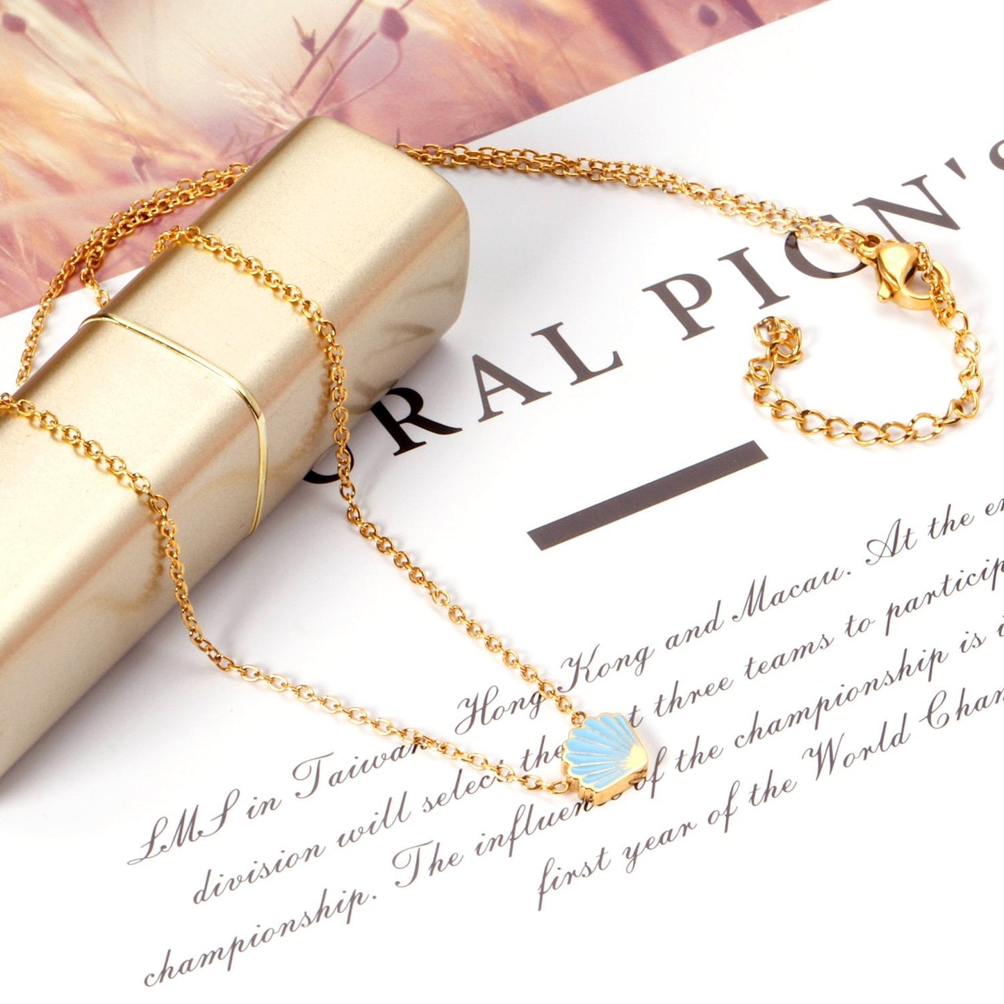 ASON Blue Shell Shape Pendant Necklace Stainless Steel Gold/Silver Color Chain for Women Men Fashion Jewelry Accessories