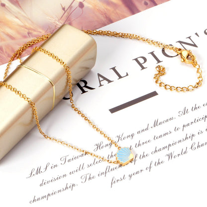 ASON Blue Shell Shape Pendant Necklace Stainless Steel Gold/Silver Color Chain for Women Men Fashion Jewelry Accessories