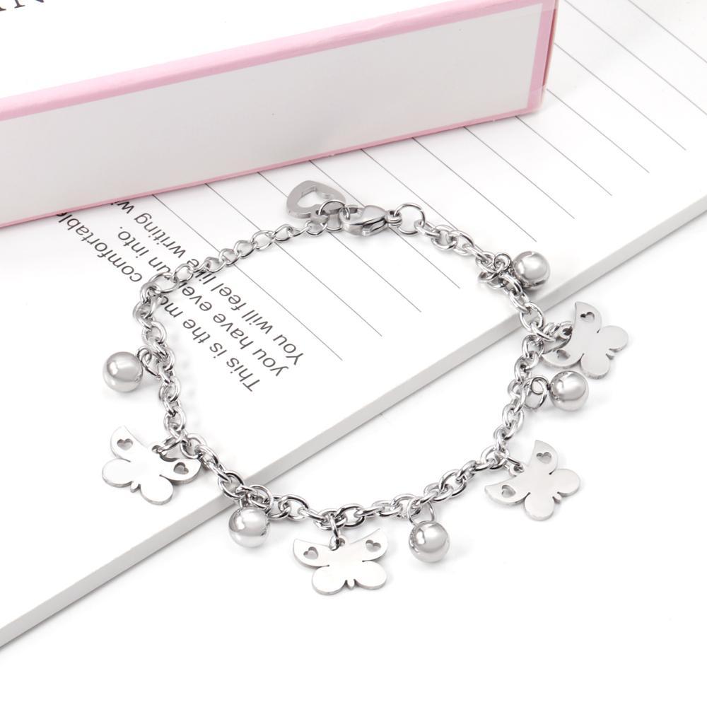 ASON Butterfly Trendy Bracelet With Steel Ball Charm Accessories Silver Color Stainless Steel For Women Jewelry Party Gift