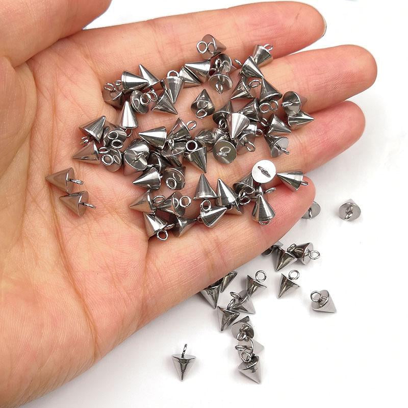 ASON 50pcs/lot Circular Cone Charms Small Cone Pendant Stainless Steel Geometric Accessories For DIY Jewelry Making Handmade