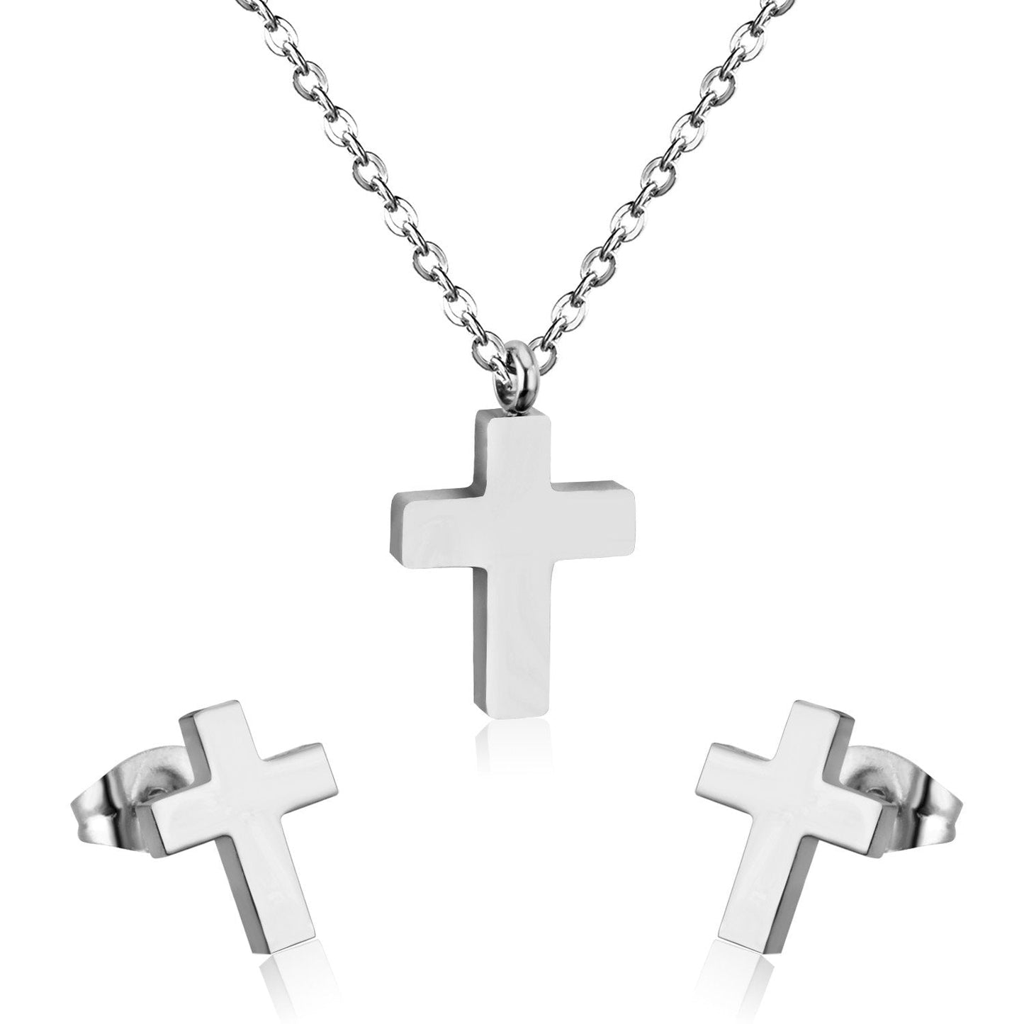 New Trendy Cross Shape Jewellery Sets Stainless Steel Silver Color For Woman Dubai Wedding Bridal Jewelry Sets