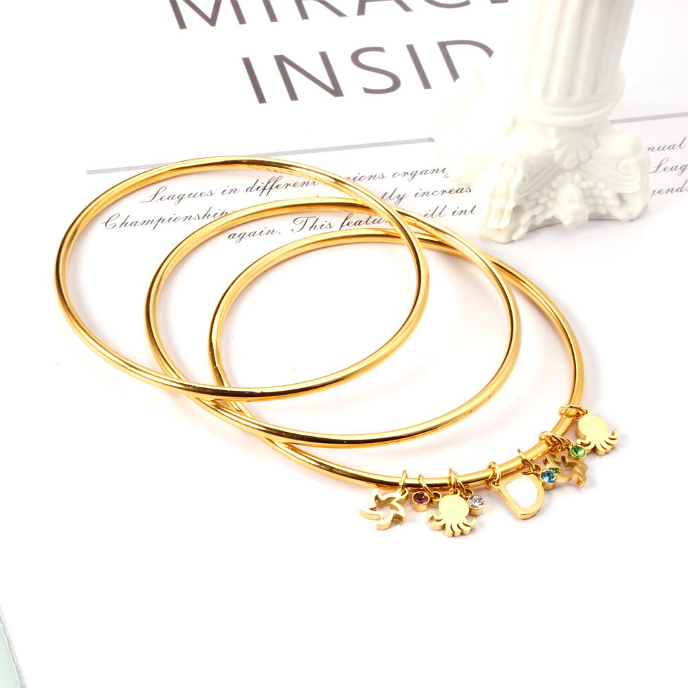 ASON 3pcs/Set Hollow Star Shell Charm Bracelets 60mm Gold Color Stainless Steel Bangles for Women Fashion Jewelry Accessory