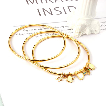 ASON 3pcs/Set Hollow Star Shell Charm Bracelets 60mm Gold Color Stainless Steel Bangles for Women Fashion Jewelry Accessory